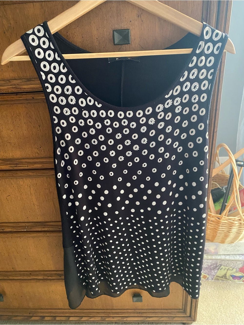 B.L.E.U. Black & White Embellished Scoop Neck sleeveless Top